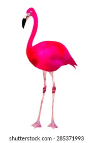 Vibrant pink flamingo bird low poly triangle vector image