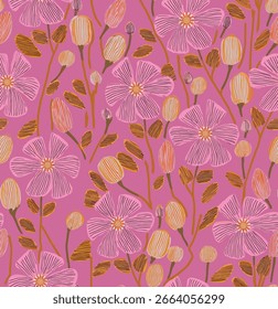 Lebendige rosa Blumenmuster Blumen und Blätter, perfekt für Stoff oder Tapete Design.
