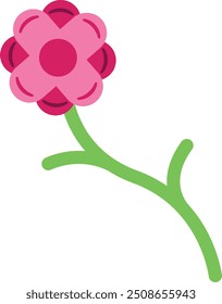 Vibrant pink flower with a green stem in a simplistic style