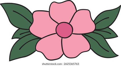Vibrant rosa Blume Vektorgrafik mit grünen Blättern