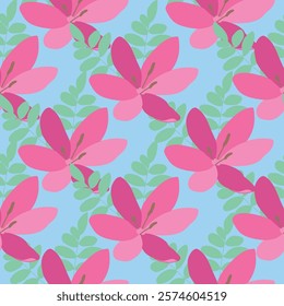 Vibrant Pink Flowers Vector Seamless Pattern. Floral repeat pattern great for textiles, tiles, wallpaper, gift paper, wedding designs.