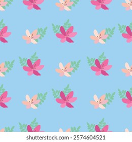 Vibrant Pink Flowers Vector Seamless Pattern. Floral repeat pattern great for textiles, tiles, wallpaper, gift paper, wedding designs.