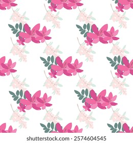 Vibrant Pink Flowers Vector Seamless Pattern. Floral repeat pattern great for textiles, tiles, wallpaper, gift paper, wedding designs.