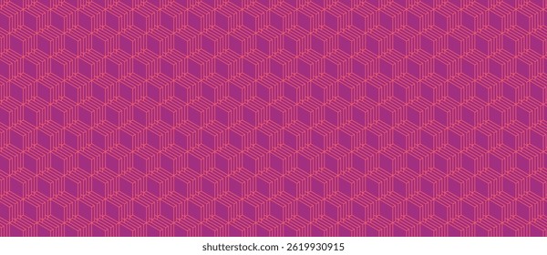 Padrão geométrico rosa vibrante.  O design intrincado e repetitivo de cubos interconectados cria uma sensação de profundidade e movimento. Perfeito para fundos, têxteis ou projetos de design modernos.