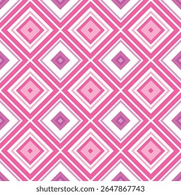 Vibrant Pink Geometric Pattern With Repeating Diamonds And White Outlines. fabric pattern