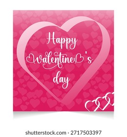 Un gráfico rosa vibrante diseñado para el Día de San Valentín, con texto de guion blanco que dice 'Feliz Día de San Valentín' elegantemente centrado dentro de un contorno prominente de corazón rosa claro. El fondo está adornado con numerosas Pequeñas Formas sutiles de corazón rosa, creando un gradiente de tonos rosados más oscuros a más claros. En la esquina inferior derecha, tres delicados contornos de corazón blanco agregan un toque de romance y festividad. Este gráfico es ideal para transmitir afecto y celebrar la fiesta.