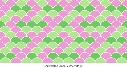 Vibrant pink and green fish scale pattern.  Perfect for textile design, website backgrounds, or playful branding. This cheerful, seamless texture evokes feelings of spring, nature, and femininity.