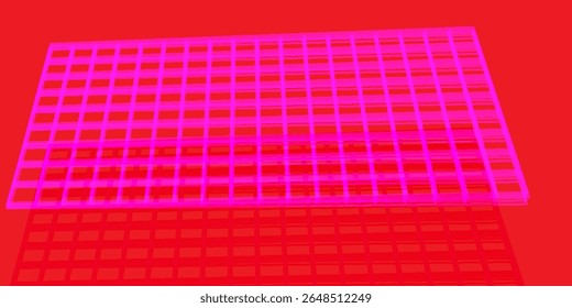 Vibrant pink grid over a red background with layered reflections, forming an abstract futuristic digital pattern.