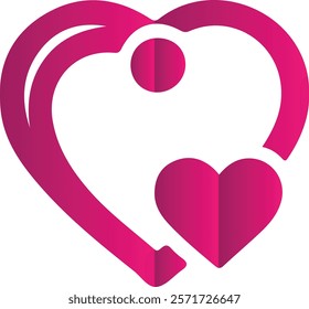 A vibrant pink heart graphic representing interconnected love.