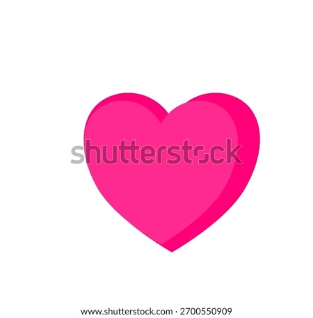 Vibrant pink heart icon with subtle shadow, isolated on white. Simple, clean design. Symbol of love, affection, and care. Ideal for Valentine's Day, romance, or health concepts.