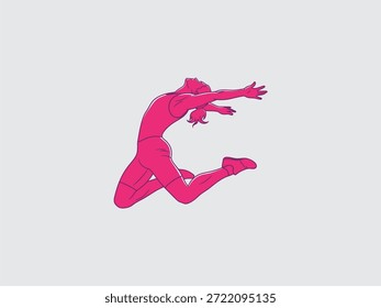 Figura humana rosa vibrante pulando dinamicamente