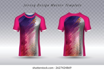 Vibrant pink jersey template with high-energy diagonal brushstrokes in purple, blue, red, and white, creating a bold, artistic motion effect. Perfect for esports, creative teams, or standout