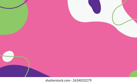 A vibrant pink layout filled with curving green, purple, and white elements for energetic, creative, and youthful visuals.