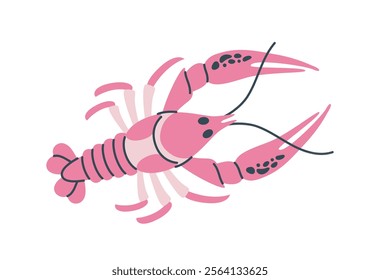 Vibrant pink lobster with detailed claws and antennae, perfect for seafood, marine, and culinary designs. Flat vector illustration isolated on white background