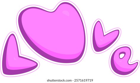 "Vibrant Pink Love Vector Design" features pink, heart-shaped letters spelling "LOVE" on a transparent background. It's an editable vector perfect for print media and POD production.