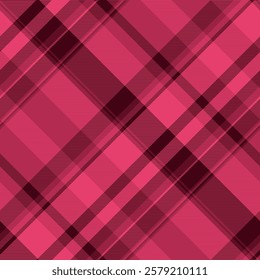 Vibrant pink and maroon diagonal plaid pattern.  Perfect for textile design, fashion, website backgrounds, and stationery.  Seamless repeat texture adds stylish visual interest.