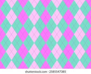 Vibrant pink  mint argyle pattern.  Perfect for fashion, textiles, websites, or playful designs.  This cheerful, geometric background offers a retro feel with a modern twist.