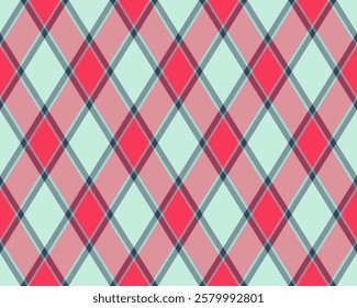 Vibrant pink and mint green diagonal plaid pattern.  Perfect for textile design, website backgrounds, or crafting projects.  Seamless repeat design offers endless possibilities.