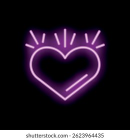Vibrant pink neon heart is shining on a black background, radiating love and passion