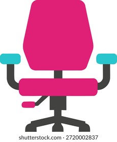 Una silla de oficina de color rosa vibrante con apoyabrazos ajustables y una palanca, colocada sobre un fondo blanco liso.
