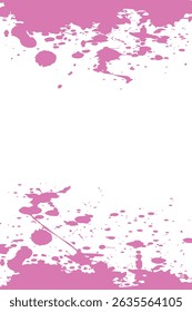 Vibrant pink paint splatters and dynamic strokes create an energetic grunge border on a white background. Abstract vector frame with copy space for a playful, modern design.