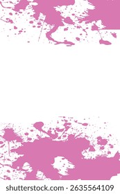 Vibrant pink paint splatters and dynamic strokes create an energetic grunge border on a white background. Abstract vector frame with copy space for a playful, modern design.