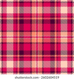 Vibrant pink, peach, and cream plaid pattern.  Perfect for textile design, fashion, and website backgrounds. This seamless texture evokes warmth and style, ideal for autumn or spring projects.