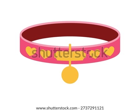 A vibrant pink pet collar adorned with golden hearts and a blank golden identification tag, presented on a clean white background.