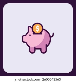 Vibrant pink piggy bank icon with coin, symbolizing savings and finance