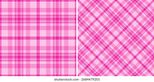 Vibrant pink plaid patterns Seamless, classic tartan designs. Ideal for backgrounds, textiles, fashion, digital art. Versatile, eyecatching texture.