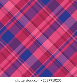 Vibrant pink and purple plaid pattern.  A stylish diagonal check design perfect for fashion, textile, or website backgrounds.