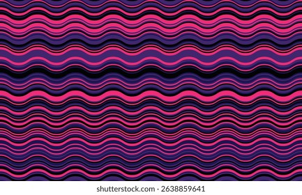 Vibrant pink and purple wavy stripes create a dynamic, hypnotic pattern. Ideal for backgrounds, textiles, or website design, this abstract image evokes energy and movement.