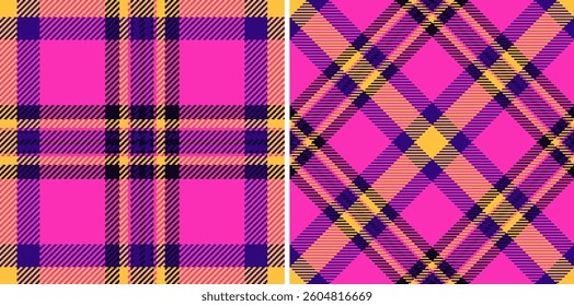 Vibrant pink, purple, and yellow plaid patterns.  Perfect for fashion, textile, or web design projects needing bold, energetic visuals.