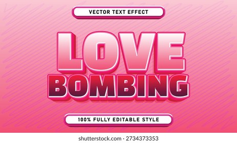 Vibrant pink and red gradient text effect displaying 'LOVE BOMBING' with a playful, bold style, offering a fully editable vector graphic for creative design projects