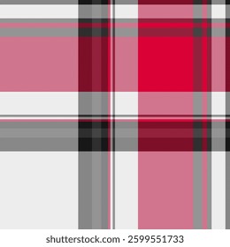 Vibrant pink, red, grey, and white plaid pattern.  Perfect for textile design, fashion, website backgrounds, or any project needing a stylish and classic checkered texture.