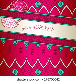Vibrant pink & turquoise banner inspired by Indian mehndi designs (eps10); jpg version also available