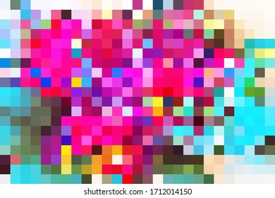 Vibrant pink vector background. Polygonal digital texture. Abstract square puzzle pattern. Pink color decor. Glitch effect overlay for web design. Multicolored abstraction. Futuristic cover template