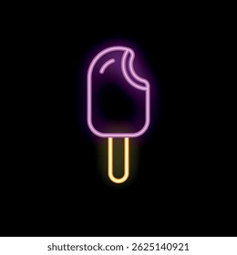 Vibrant pink and yellow neon sign showing a bitten ice cream bar, perfect for summer and dessert themes