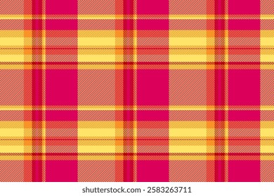 Vibrant pink and yellow plaid pattern.  Perfect for textile design, website backgrounds, or fashion projects.  This cheerful, seamless texture offers a bold and stylish aesthetic.
