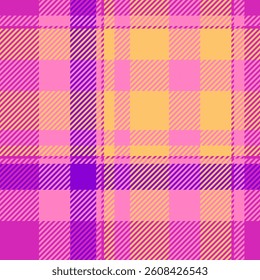 Vibrant pink and yellow plaid pattern.  Perfect for textile design, fashion, or website backgrounds.  This cheerful, geometric texture evokes feelings of optimism and energy.