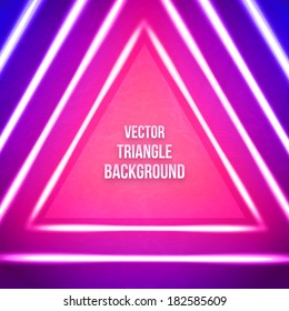 Vibrant pink-purple geometric hipster vector background with repeated glowing triangles frame and vintage texture for banner design