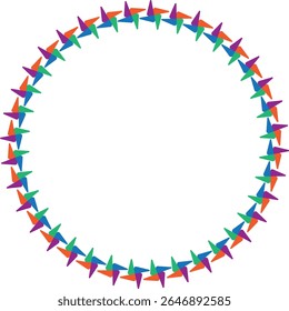 Borda giratória vibrante com raios radiantes coloridos em um fundo branco limpo.