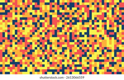 Vibrant pixel art background.  Abstract mosaic of warm colors creates a dynamic, energetic feel. Ideal for website banners, tech designs, or adding a retro touch to modern projects.