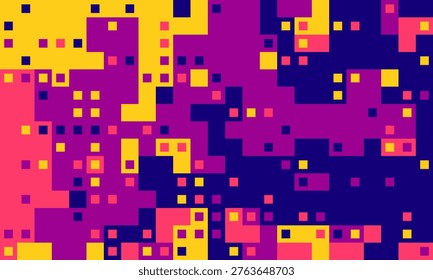 Vibrant pixel art background.  Abstract geometric design with bold colors and a dynamic, energetic feel. Ideal for websites, presentations, or any project needing a modern, eyecatching visual.
