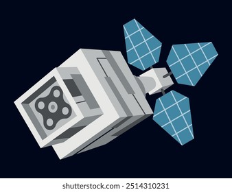 Uma arte vibrante em pixels com espaçonave e satélite da imaginação
