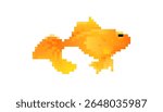 Vibrant pixel art goldfish with a playful expression and classic retro style. great for creative uses.