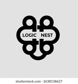 A vibrant pixel art logo design for Logic Nest, incorporating a creative and modern aesthetic with a striking color scheme.