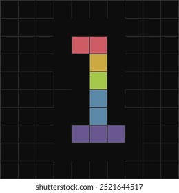 Vibrant pixel art of number 1 in colorful blocks on a black grid background. Perfect for digital, gaming, or retro-themed designs.