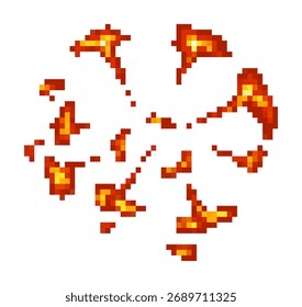 Vibrant pixel explosion design with fiery colors, ideal for digital art and animation projects.