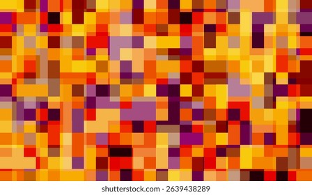 Vibrant Pixel Mosaic: A Textured Abstract Background with Geometric Shapes in Warm Tones of Orange, Yellow, and Purple for Modern Design Projects